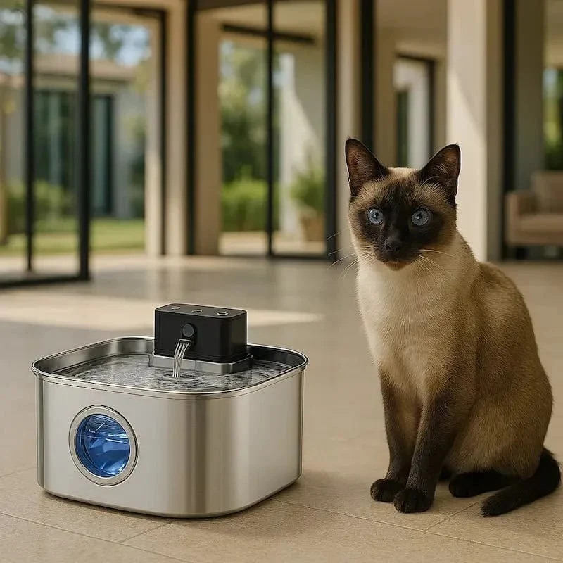 Fontaine à eau chat inox sans fil - Zéro câble, zéro risque | FreeSteel