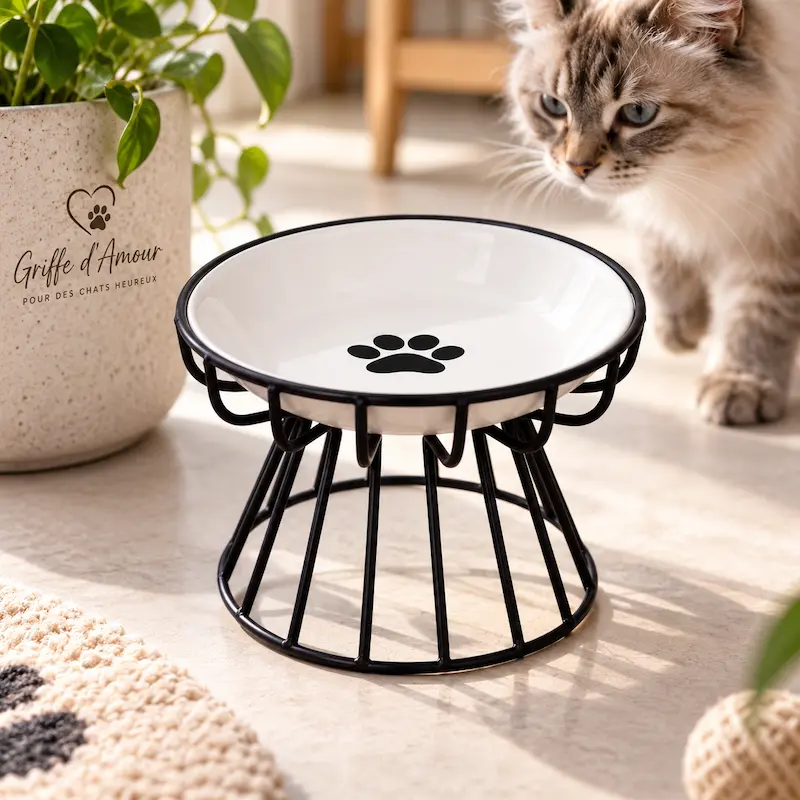 Gamelle chat céramique surélevée - Posture idéale | CeramLift