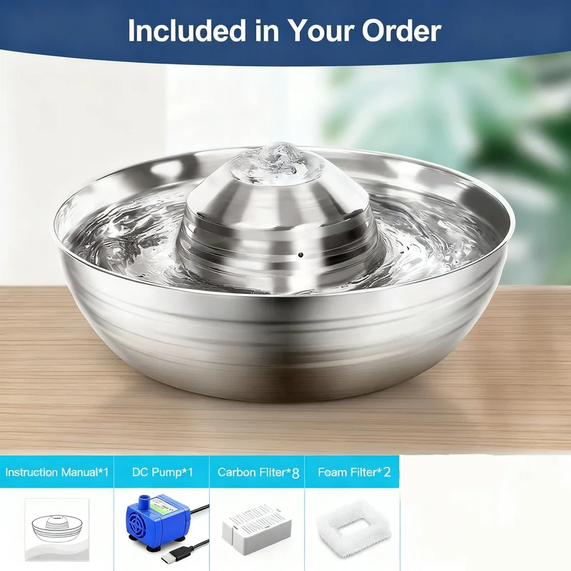 Fontaine à eau design élégante inox "Miaou Steel" – 2L