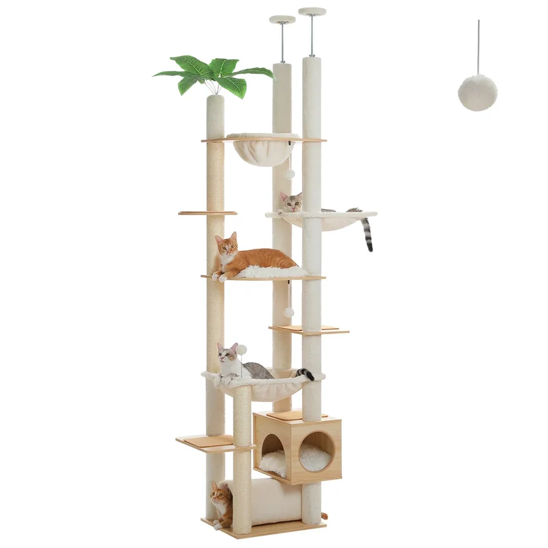 Arbre à Chat Sol-Plafond 7 Niveaux – Griffoirs Sisal, Hamac, Sans Perçage