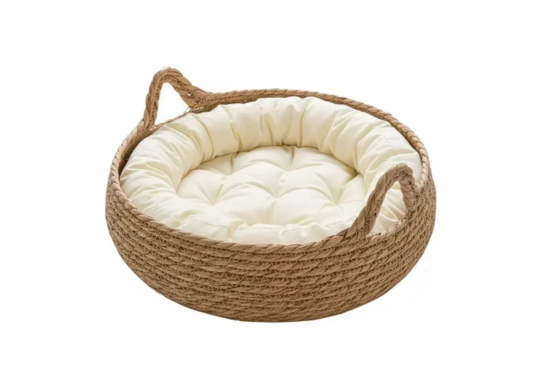 Corbeille Chat en Rotin Tressé Main – Design Déco avec Coussin Lavable