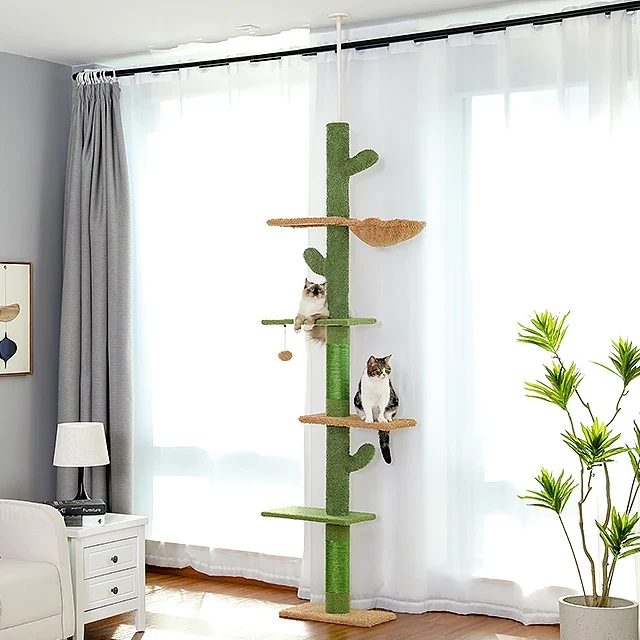 Arbre à chat ajustable du sol au plafond en forme de cactus - Modèle : "CactusEscapade"