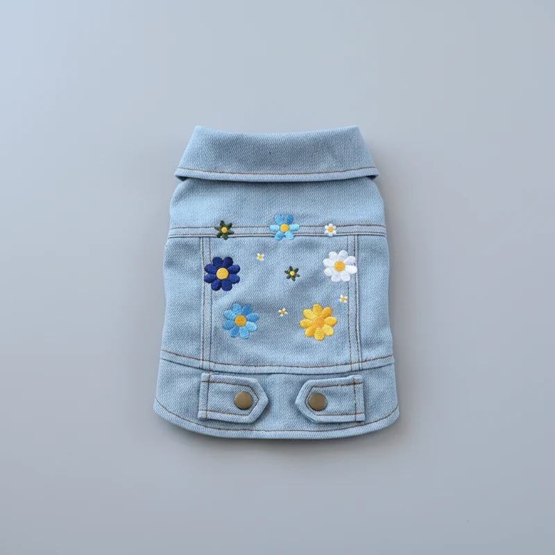 Veste En Jean Avec Fleurs Brodées Pour Chien