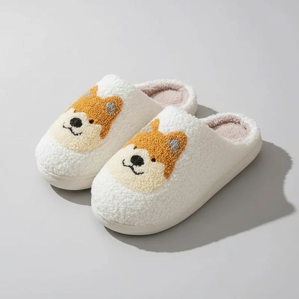 Chaussons Corgi En Peluche Antidérapants Doublés - Les Bonnes Affaires