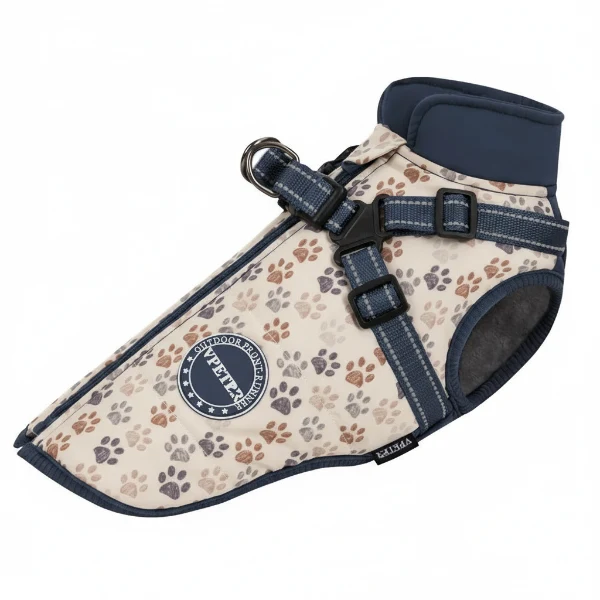 Veste Imperméable Doublée Polaire Avec Harnais Intégré Pour Chien