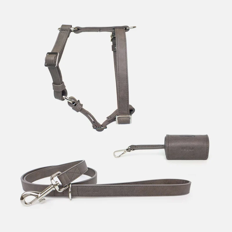 Ensemble harnais, collier et sac en Cuir Vegan Pour Chien