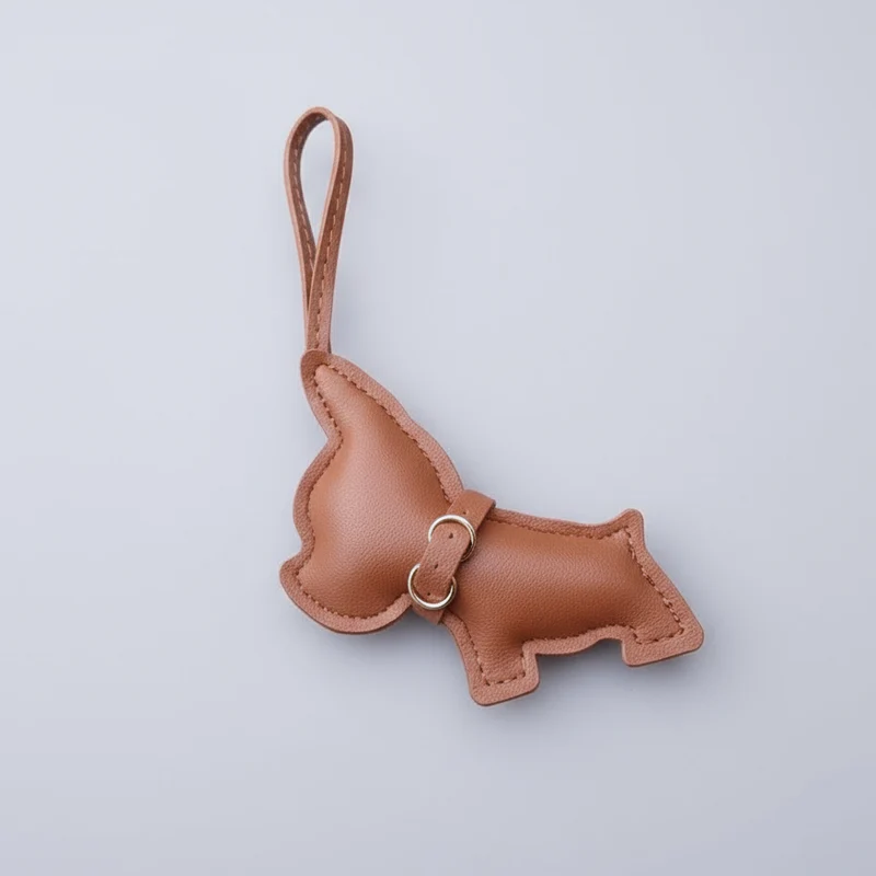 Porte Clés Bouledogue En Simili Cuir