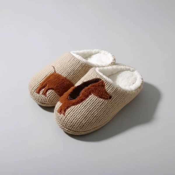 Chaussons Tricotés Doublés Imprimé Chien