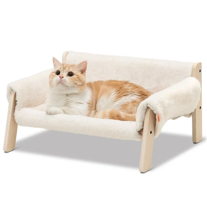Canapé pour chat en bois et fausse fourrure design