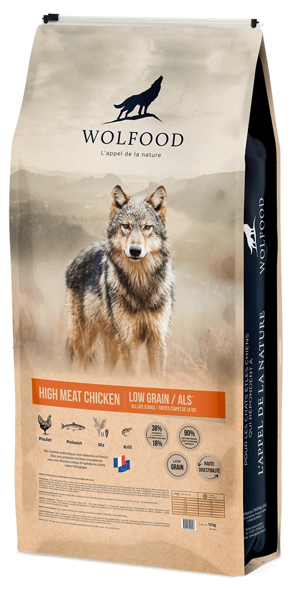 Croquettes Wolfood chien High Meat Chicken Low Grain