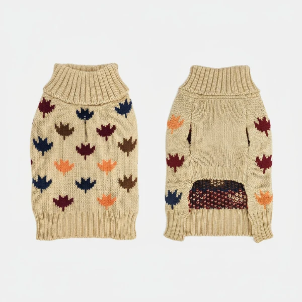 Pull Col Double Pour Chien Motif Feuilles
