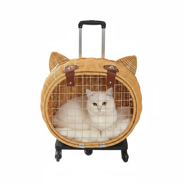 Valise À Roulette En Osier Pour Chat