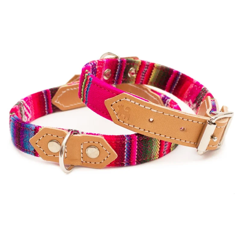Collier pour chien cuir et tissu Inca Pink