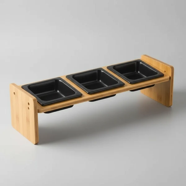 Gamelle En Céramique Inclinée Et Support Bambou
